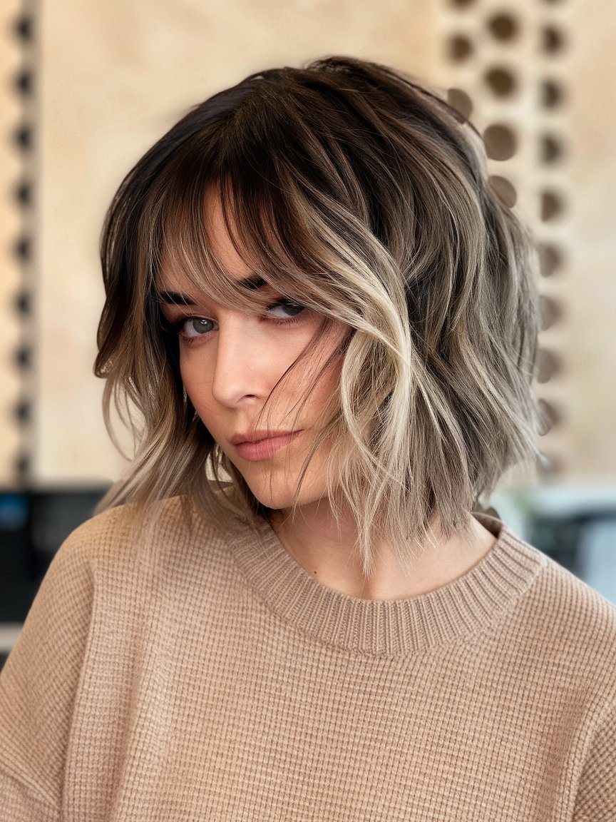 14. Textured Layers with Bangs