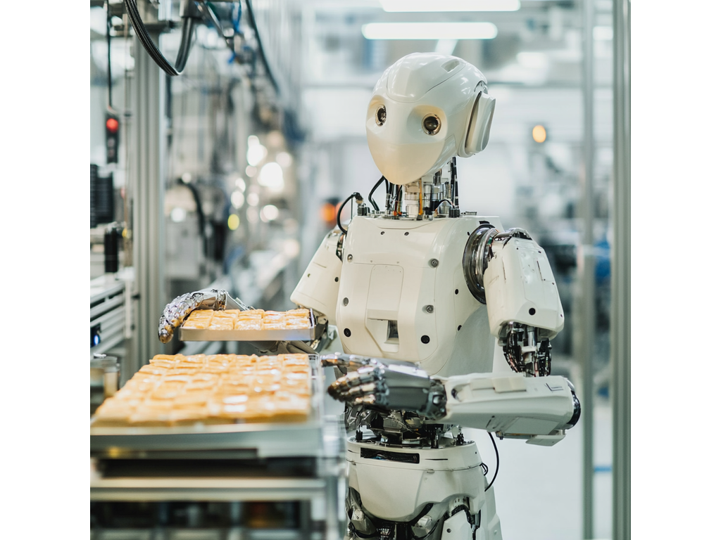 A robot working in a food factory ((AI in Quality control))