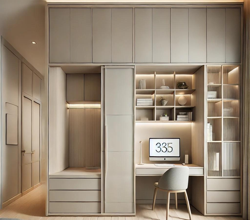 Wardrobe with Study Table and Small Library