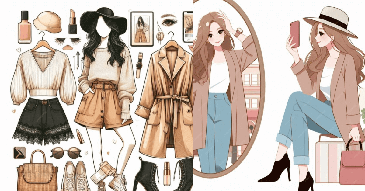 Illustration of 'Wardrobe Essentials: Icon Fashionista Stickers' featuring various fashion-themed stickers, including clothing items and accessories, designed to add a stylish touch to planners or scrapbooks.