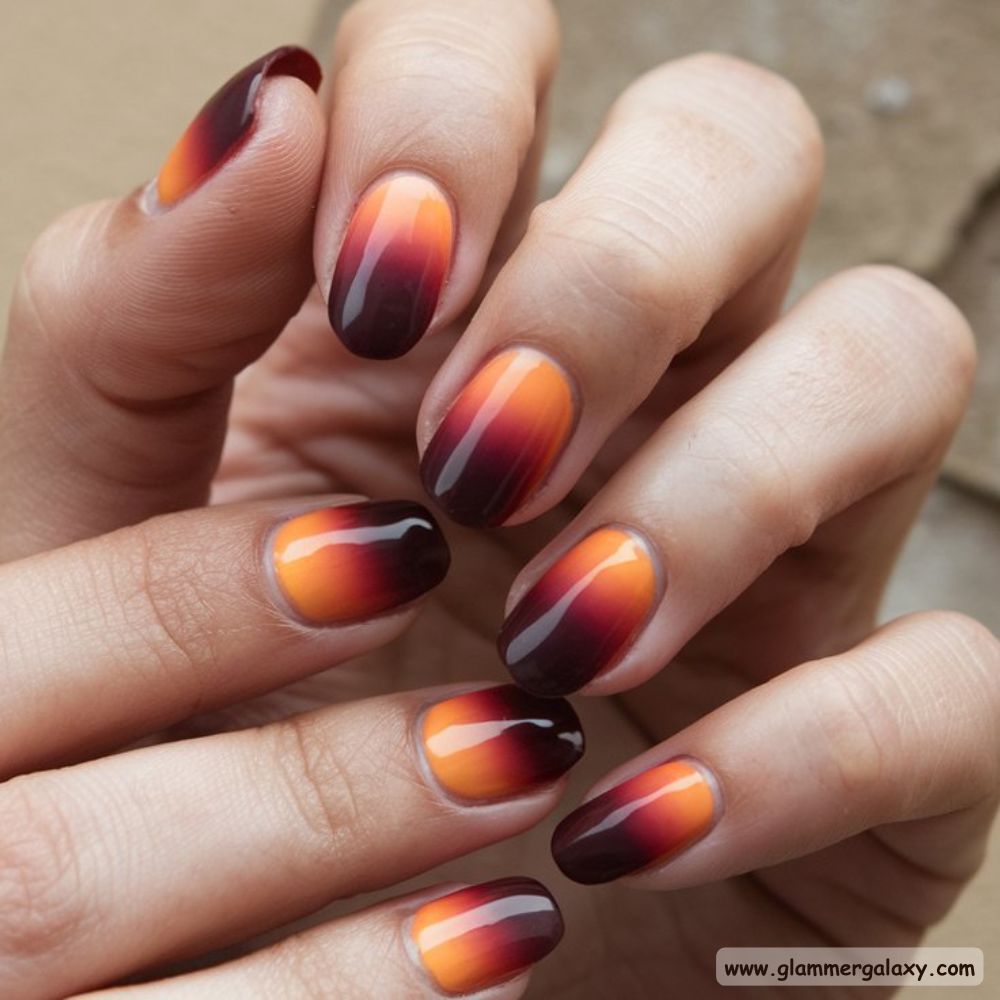 Korean fall nails having Gradient Ombre
