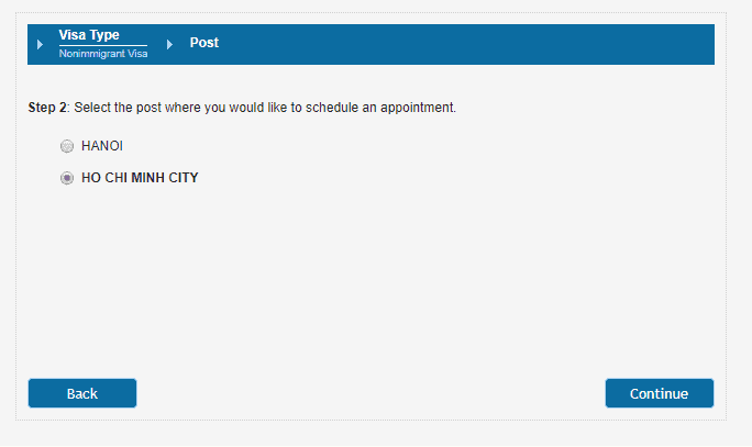 Chọn địa điểm bạn muốn phỏng vấn xin visa Mỹ - VISANA
