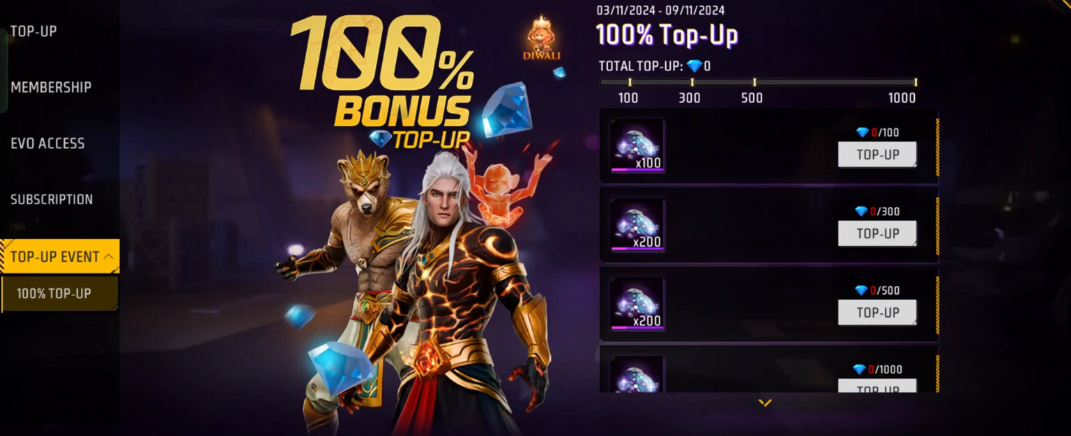 Diamond Top Up bonus event in Free Fire