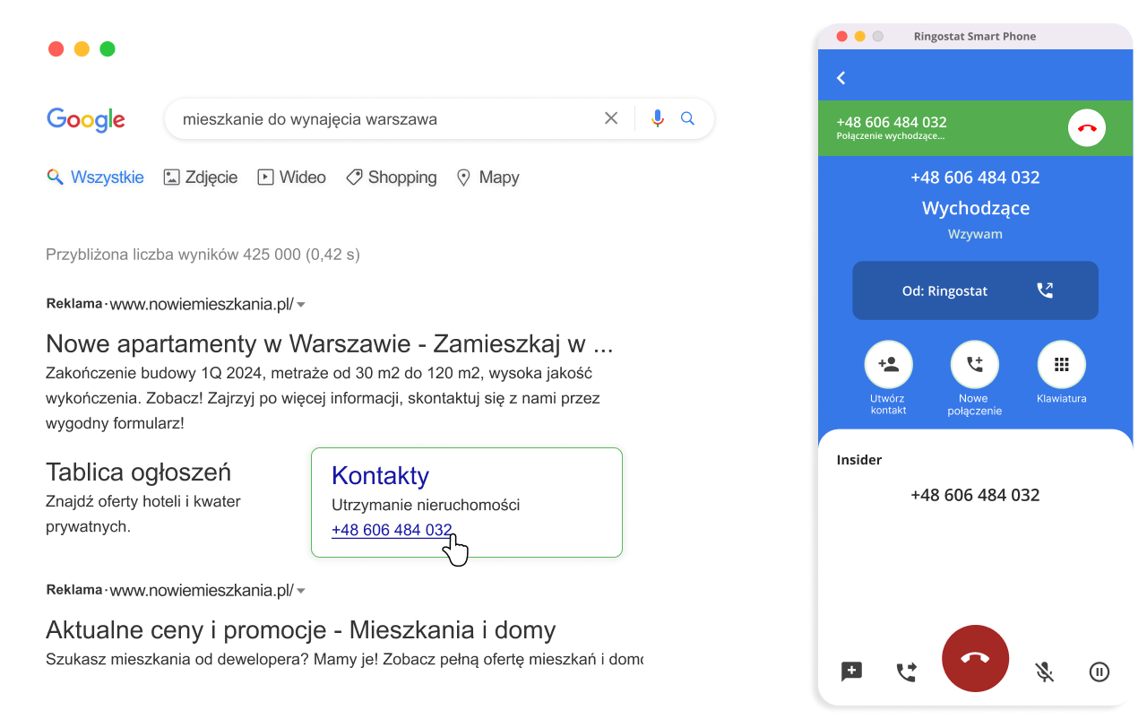 Ringostat Smart Phone, Jak zadzwonić do klienta, kliknięcie numeru na dowolnej stronie internetowej