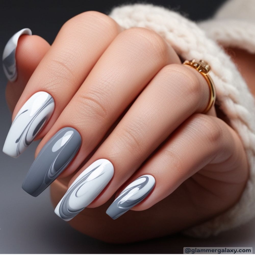 Winter Nail Ideas having Chic Marble Patterns
