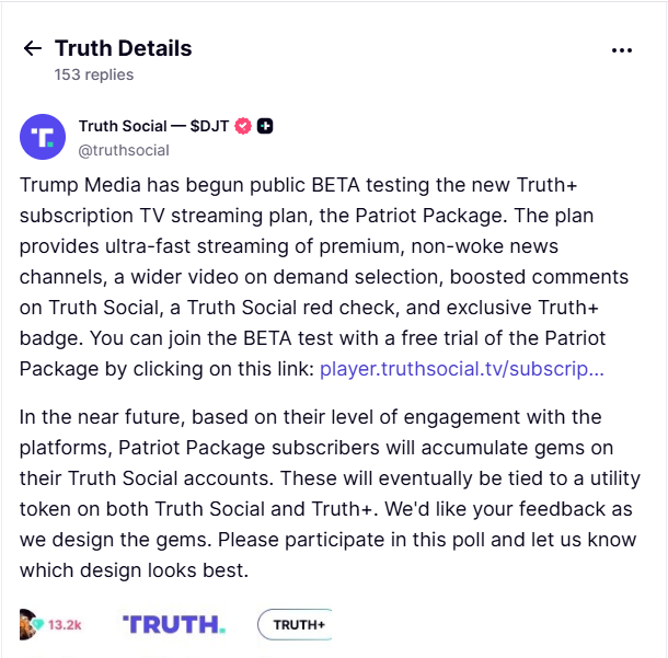 Donald Trump’s Truth Social to launch utility token