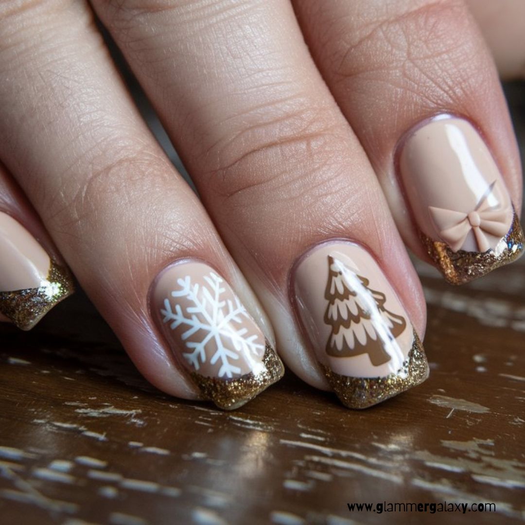 Christmas holiday Nails having Beige Christmas Nails
