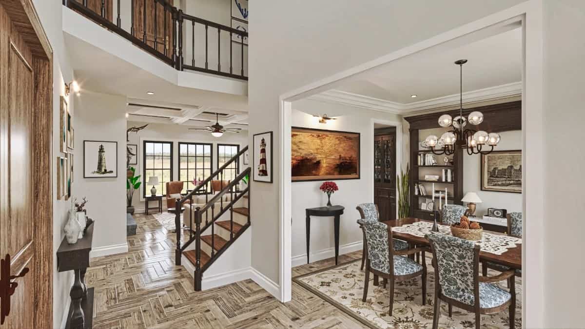 A large opening on its right side leads to the formal dining room.