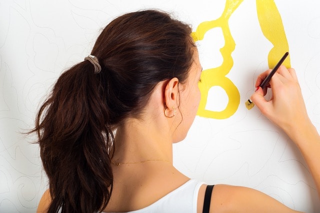 painting, wall, woman