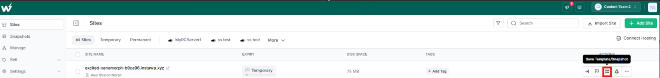 Save Sites as Snapshots or Template on InstaWP 
