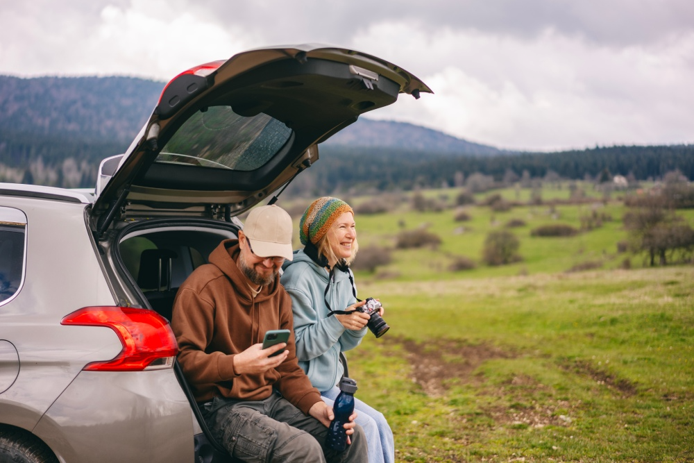 Middle aged couple enjoy nature together