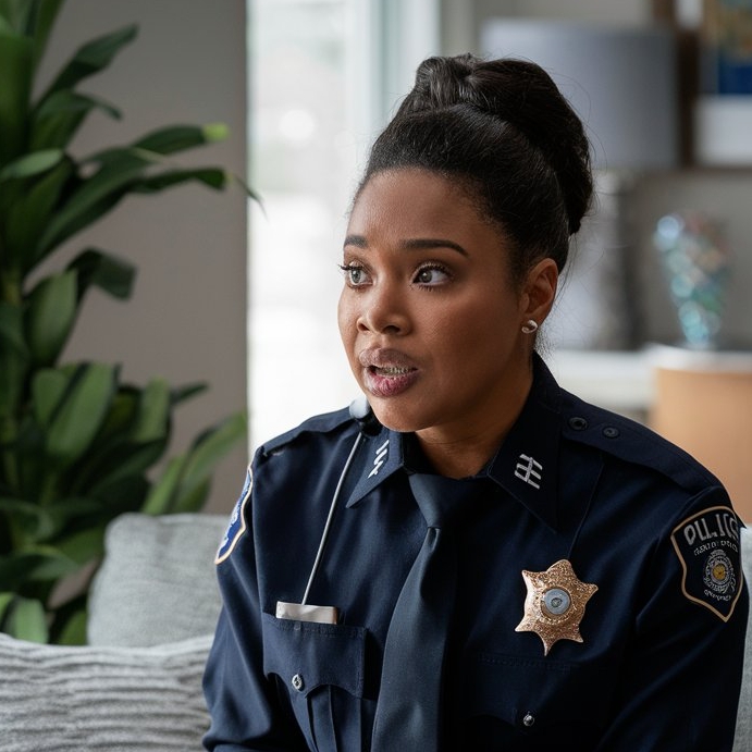 A policewoman discussing something in a living room | Source: Midjourney