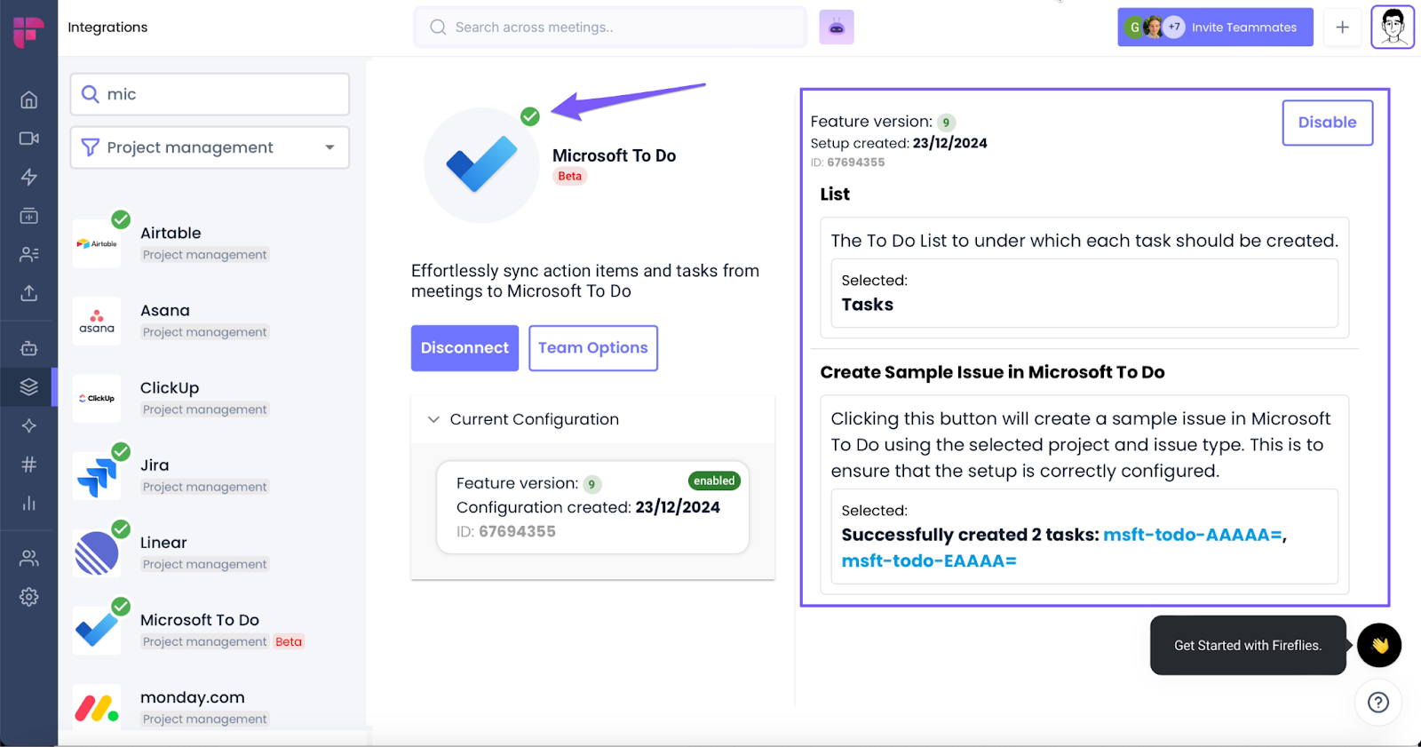 Fireflies x Microsoft To Do integration