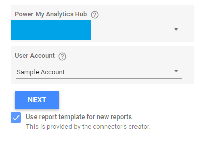 The User Account drop-down menu within the Power My Analytics hub. 