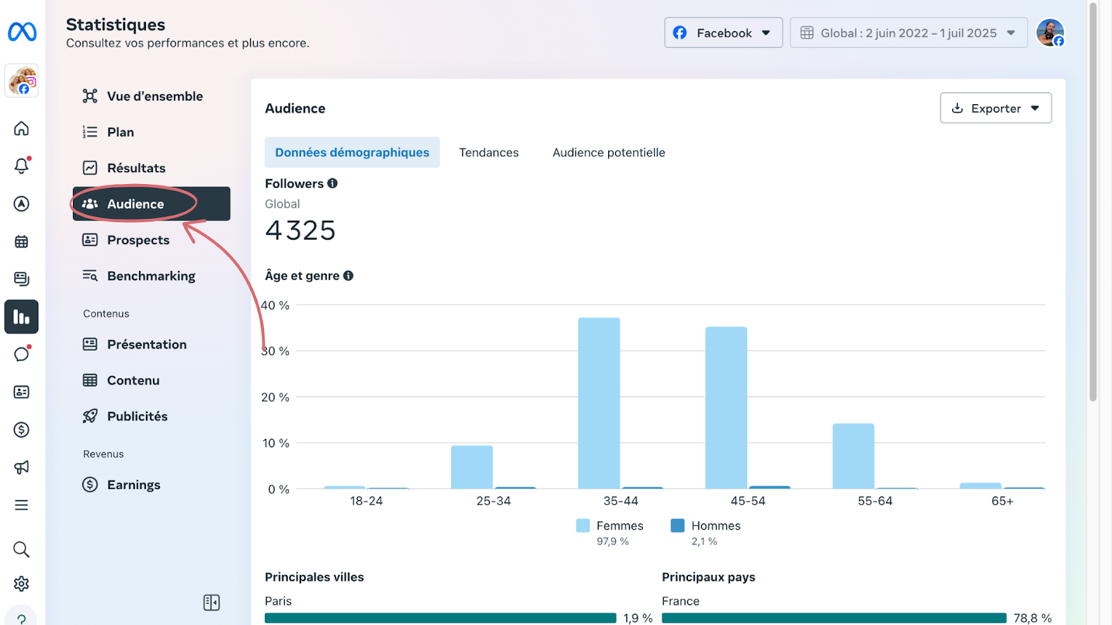 statistiques Facebook Audience Meta Business