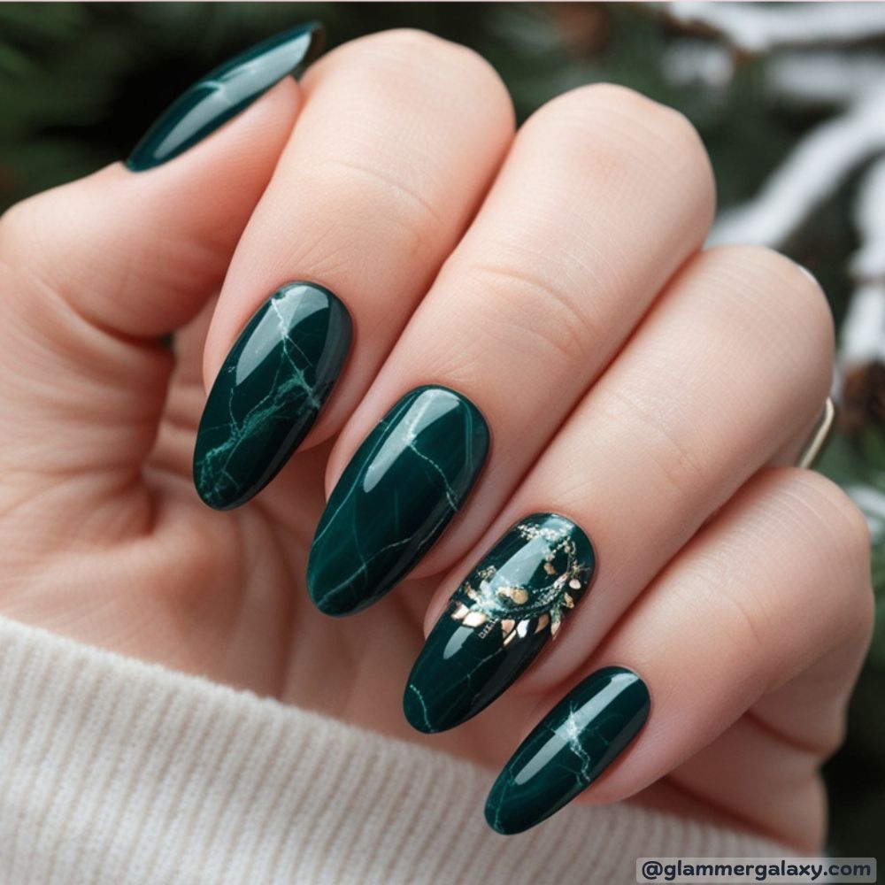 Winter Nail Ideas having Sophisticated Dark Green Marble
