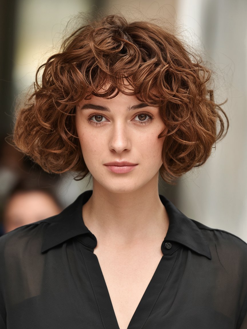 8. Curly Brown Bob for Thick Hair