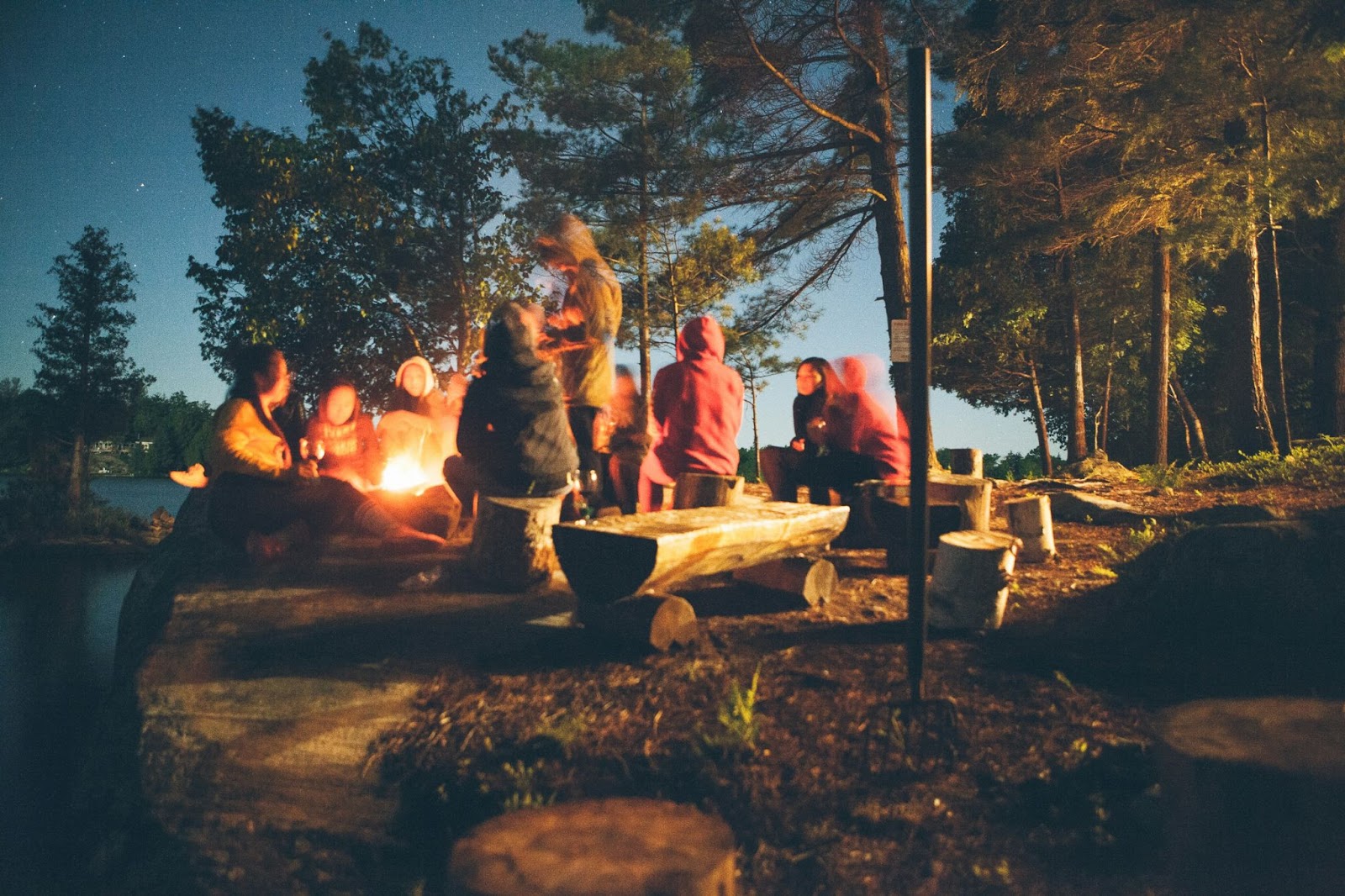 Family telling campfire stories