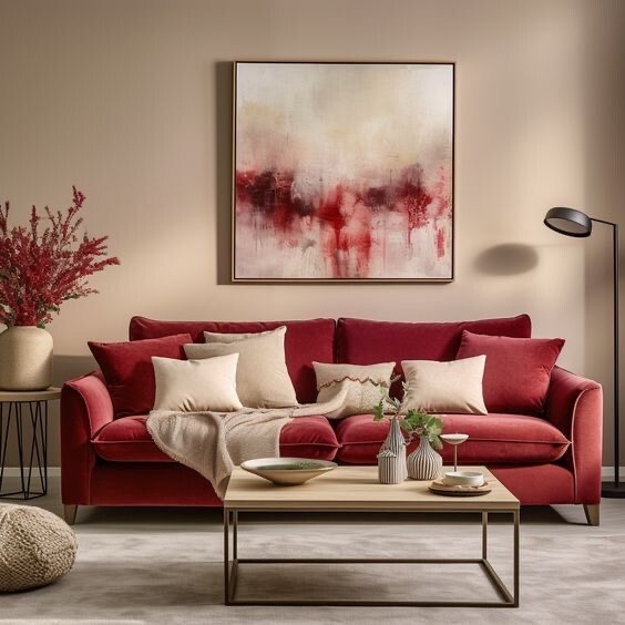 Maroon and Beige Color Sofa