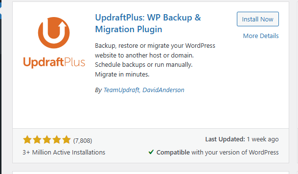 a screenshot of updraftplus plugin