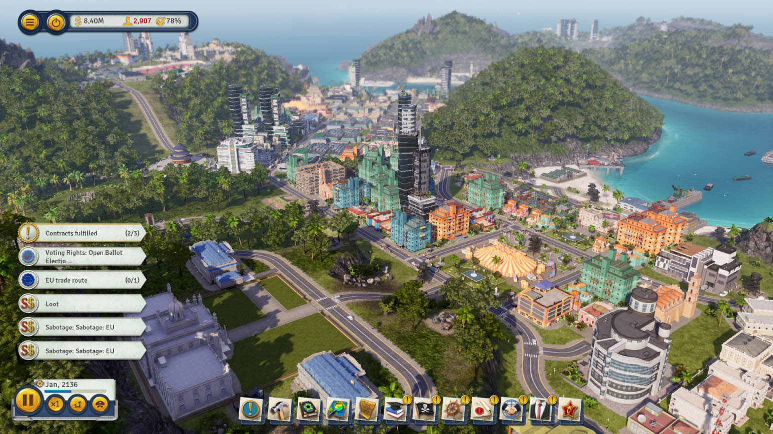 A screenshot of Tropico 6 gameplay