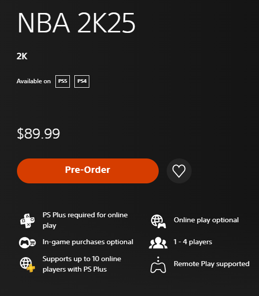 Pre ordering NBA 2K25 for PS5 and PS4