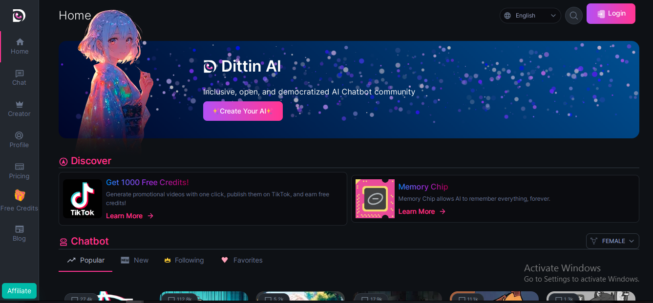 DittinAI Talk to already created AI Chatbots