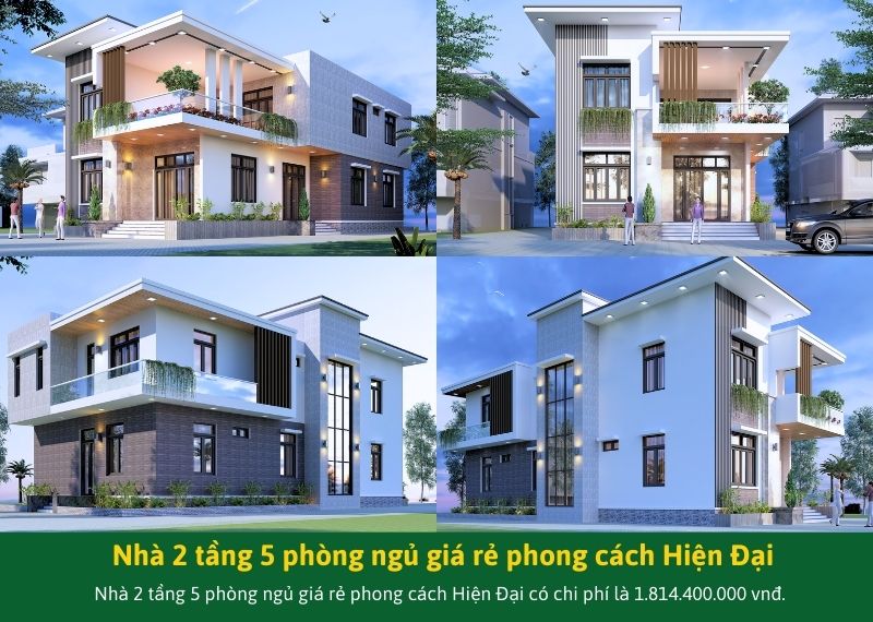 Nhà 2 tầng 5 phòng ngủ giá rẻ phong cách Hiện Đại Xây dựng Nhất Tín