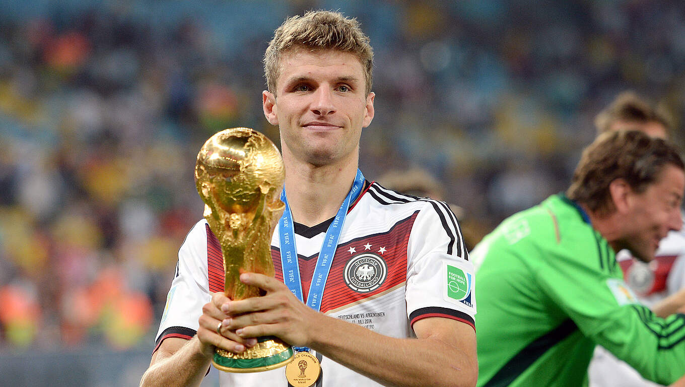 Thomas Muller celebrates World Cup victory