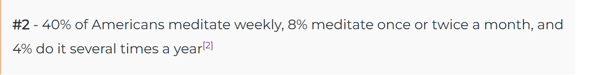 Data showing 40% of Americans meditate weekly, 8% monthly, and 4% several times a year.