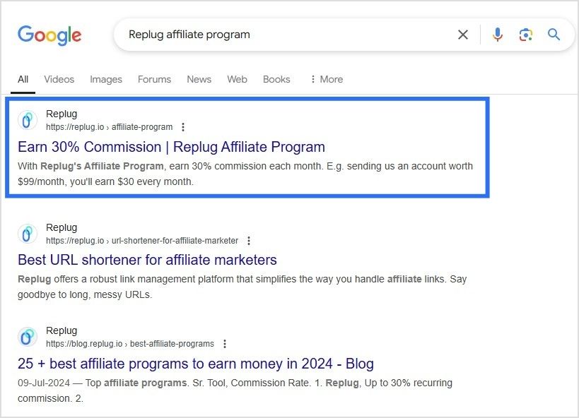 Replug affiliate program Google search