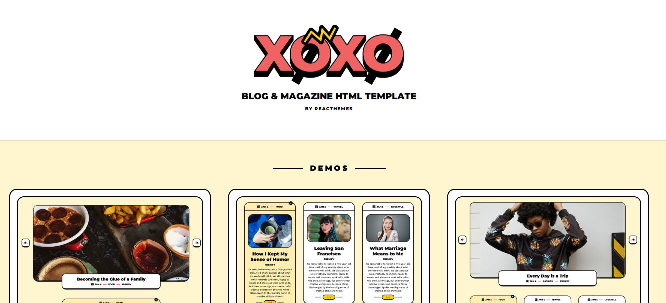 Xoxo blogging template by reacthemes on Theme Forest