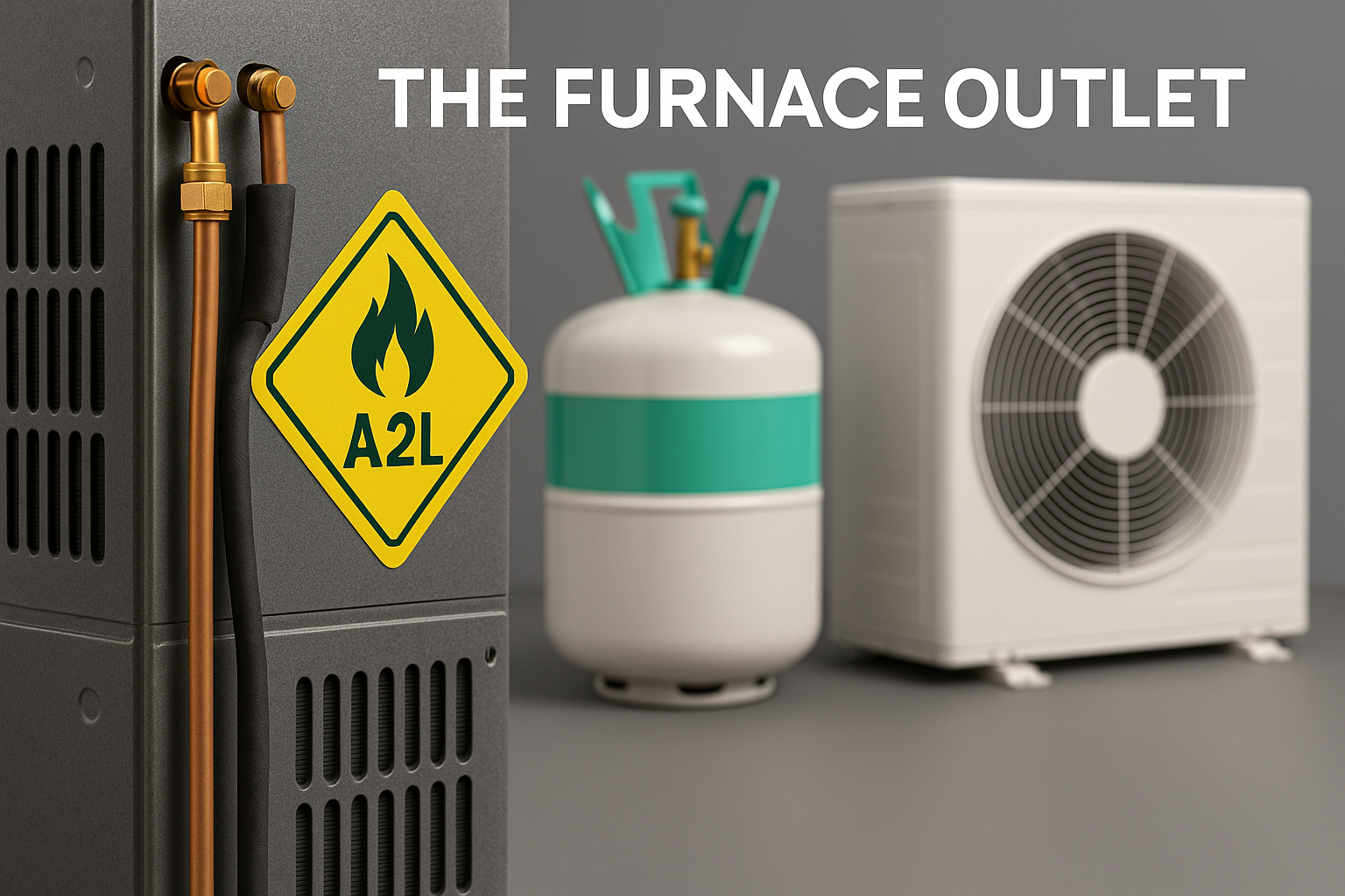 Technician applying a flammable gas warning label to an A2L refrigerant cylinder in a commercial HVAC workspace.