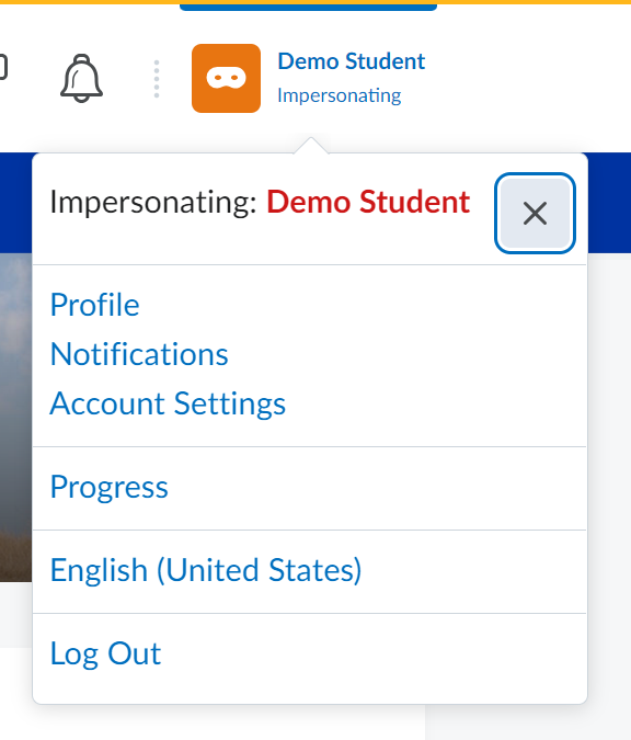 "x" next to Demo Student