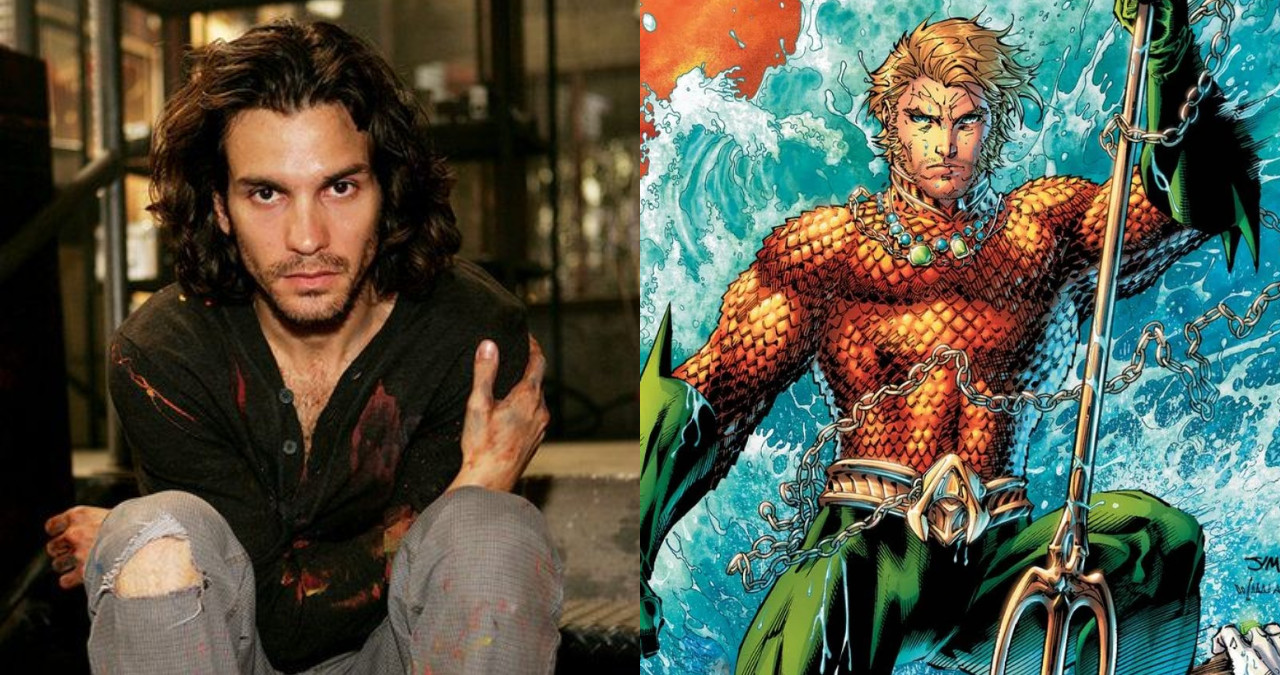 Comparación de Santiago Cabrera como joven actor y la ilustración de Aquaman, un papel que casi interpretó en Justice League: Mortal.