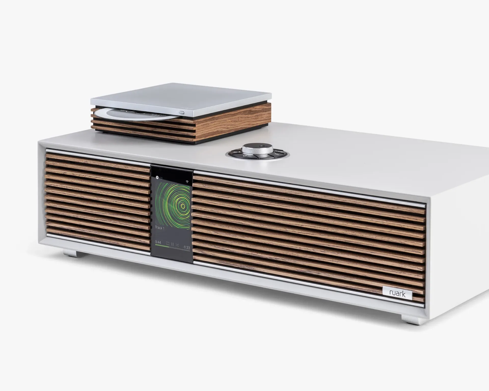 Ruark R-CD100 on top of R410 all-in-one speaker.