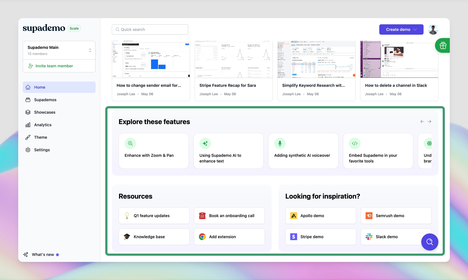 Supademo's in-app product walkthrough templates screenshot