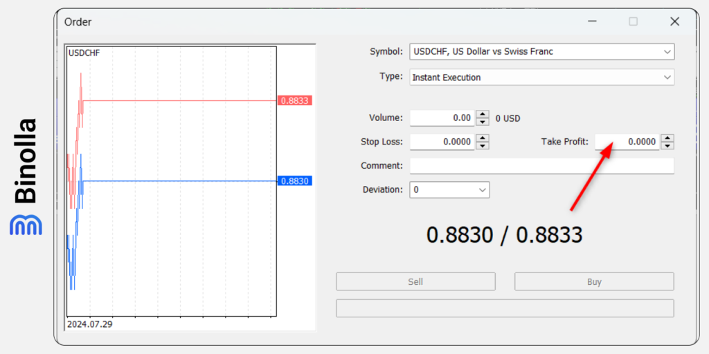 How to set the take profit order on the MT 5 platform