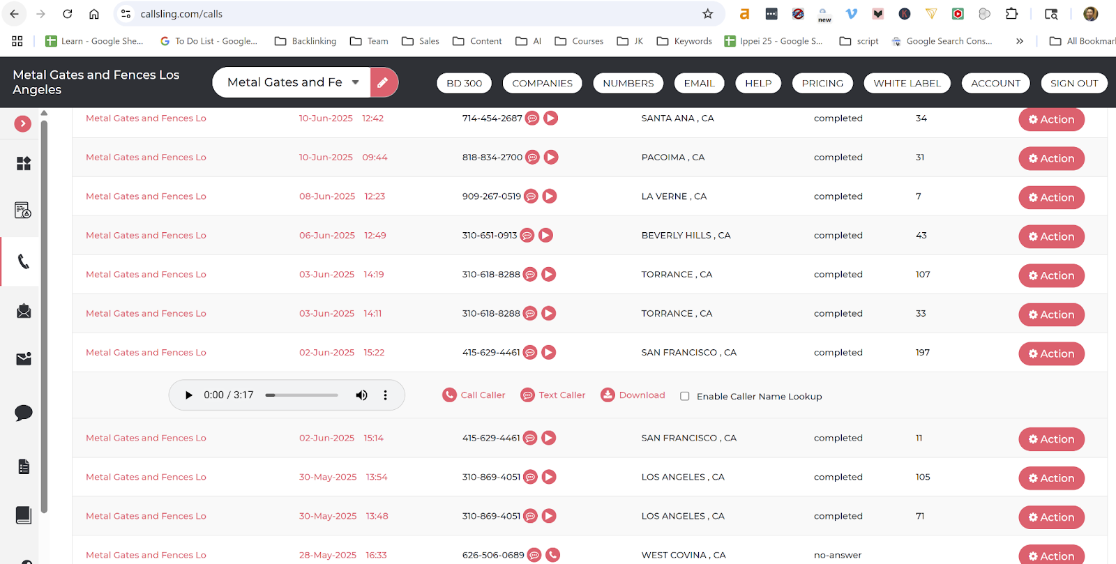 callsling dashboard