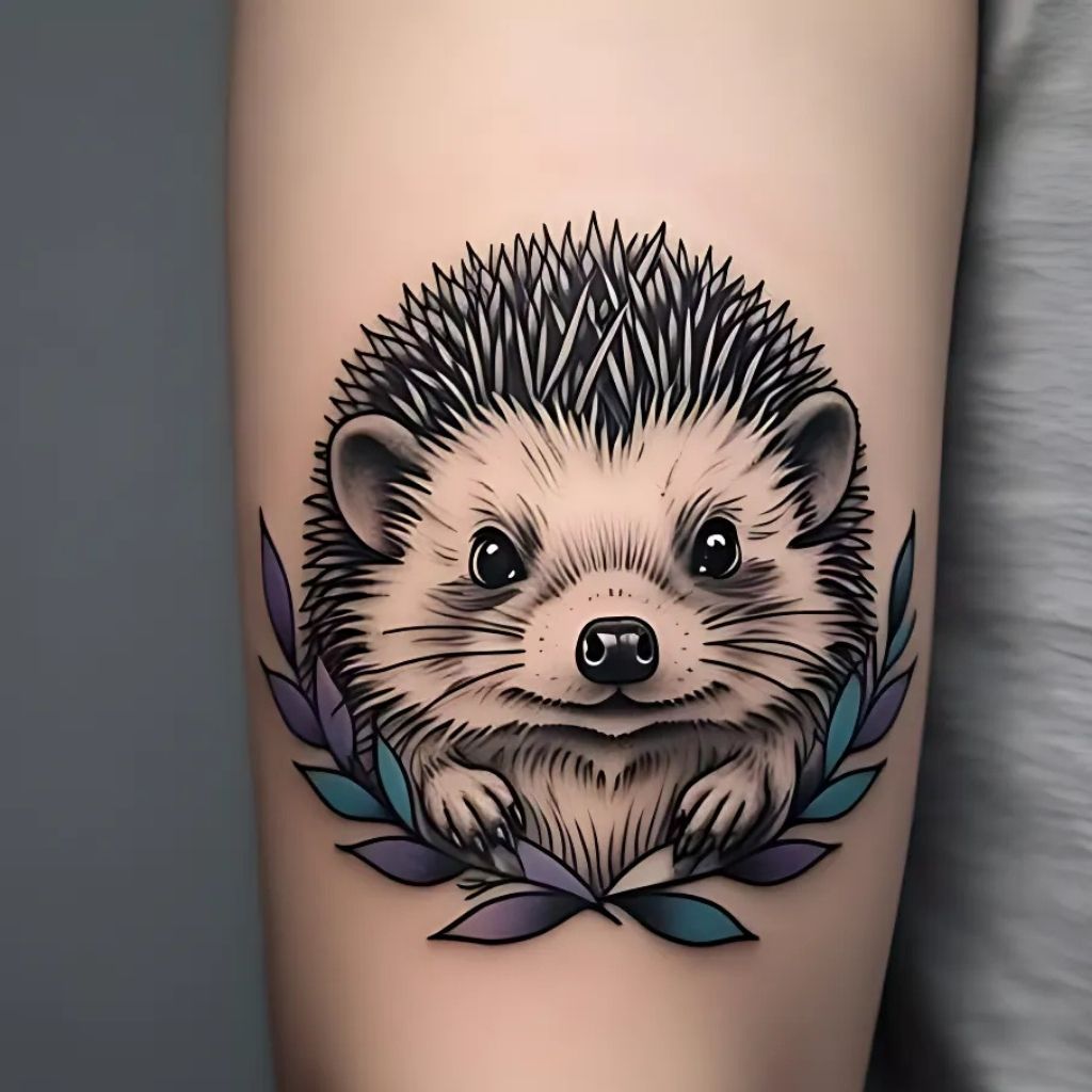 Blackwork Hedgehog Tattoo