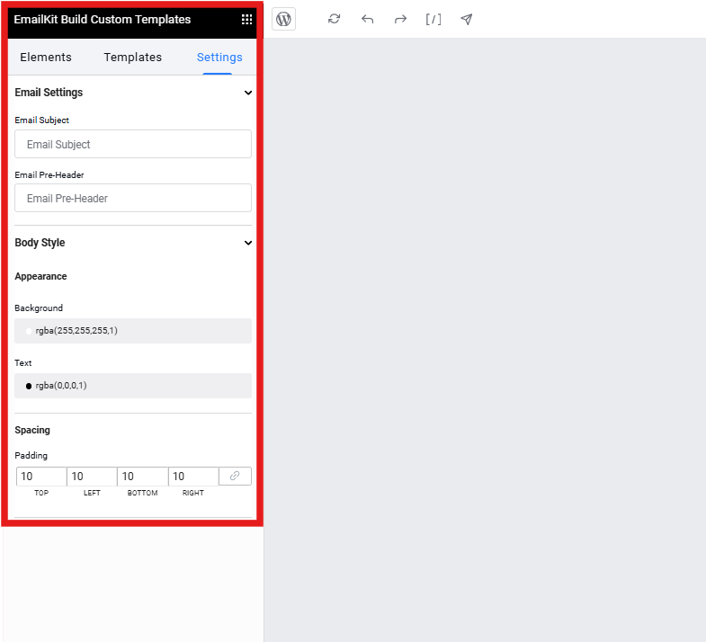 Designing the Email Template with the Settings