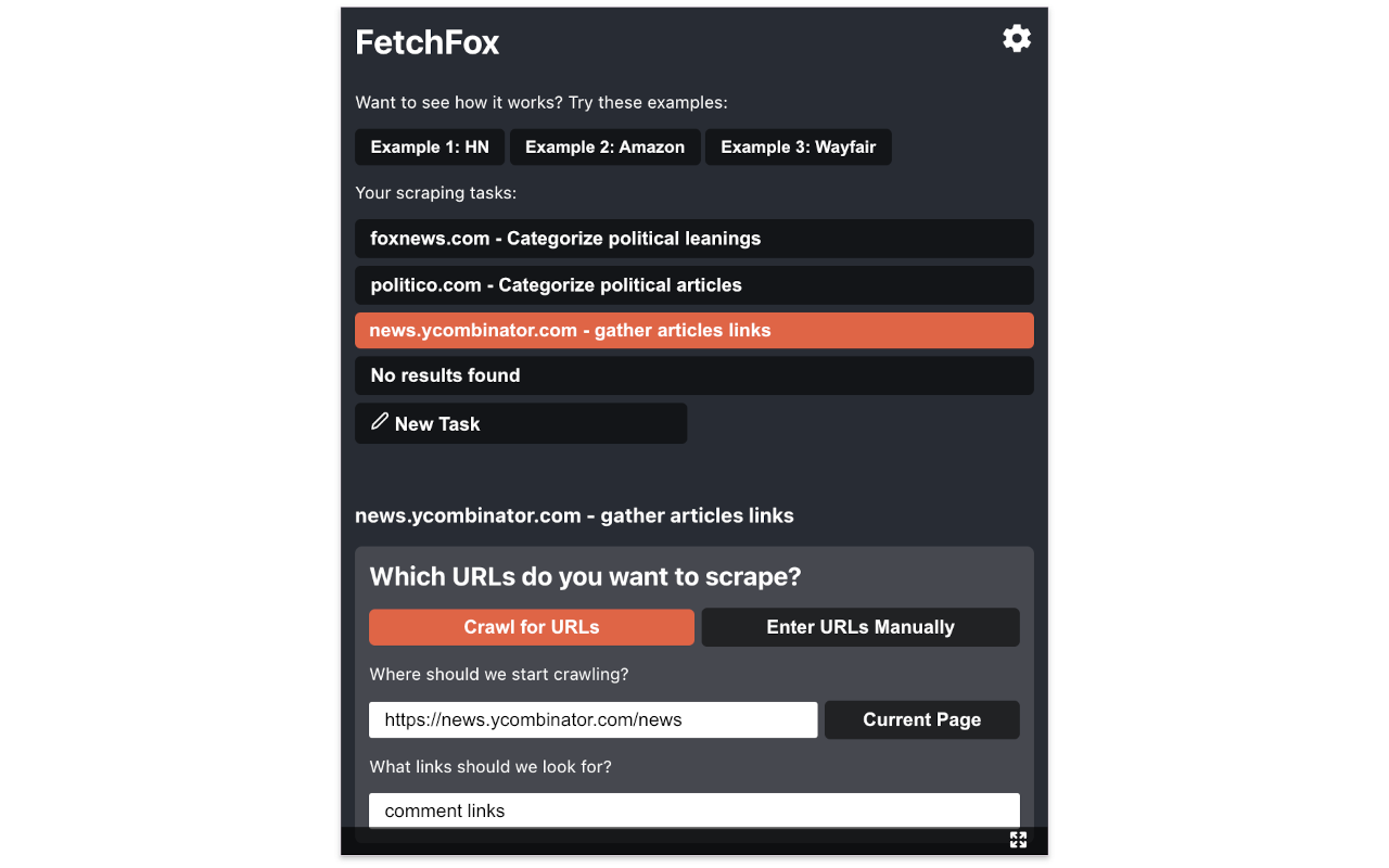 fetchfox interface