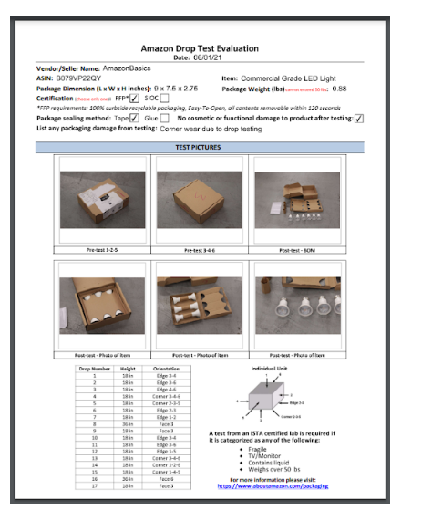 Amazon Drop Test Self-Evaluation Form Example