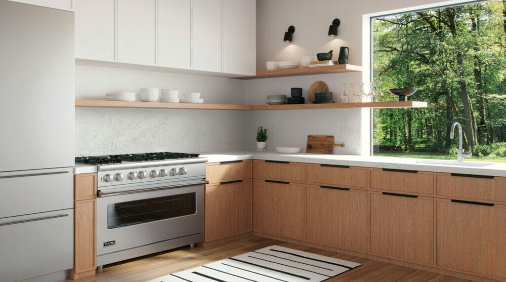 kitchen with white quartz countertops and light brown floors 