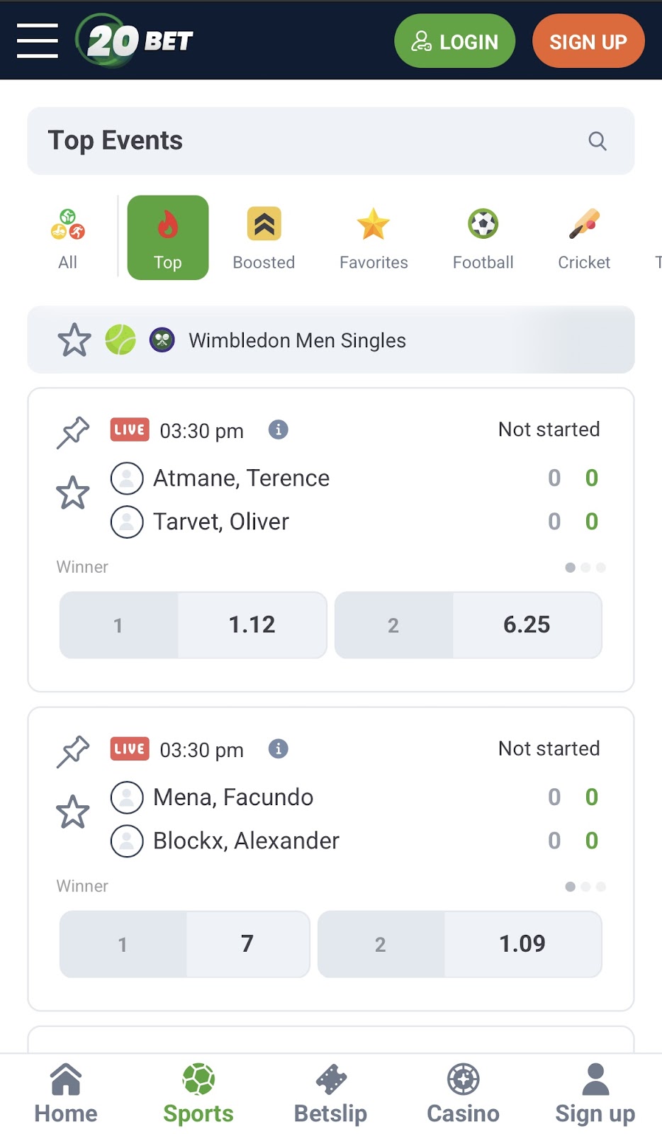 20Bet App Live Betting