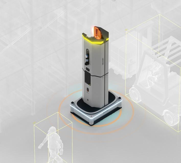 Schematic showing the Dexory robot detecting obstacles around it