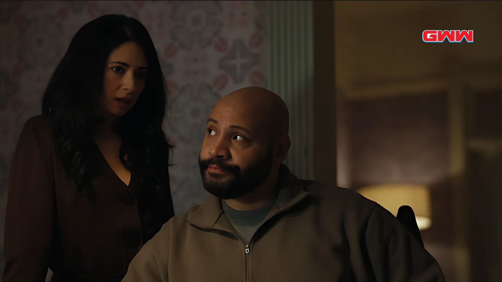 Colton Dunn as Lester Kitchens and Aarti Mann as Violet Ebner in Recruit Season 2