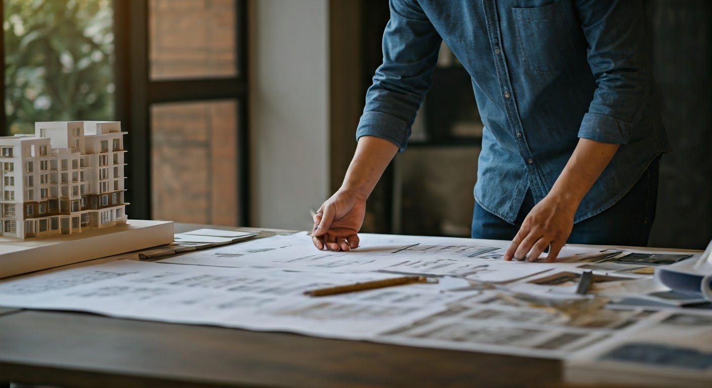 Architect working on luxury apartment designs