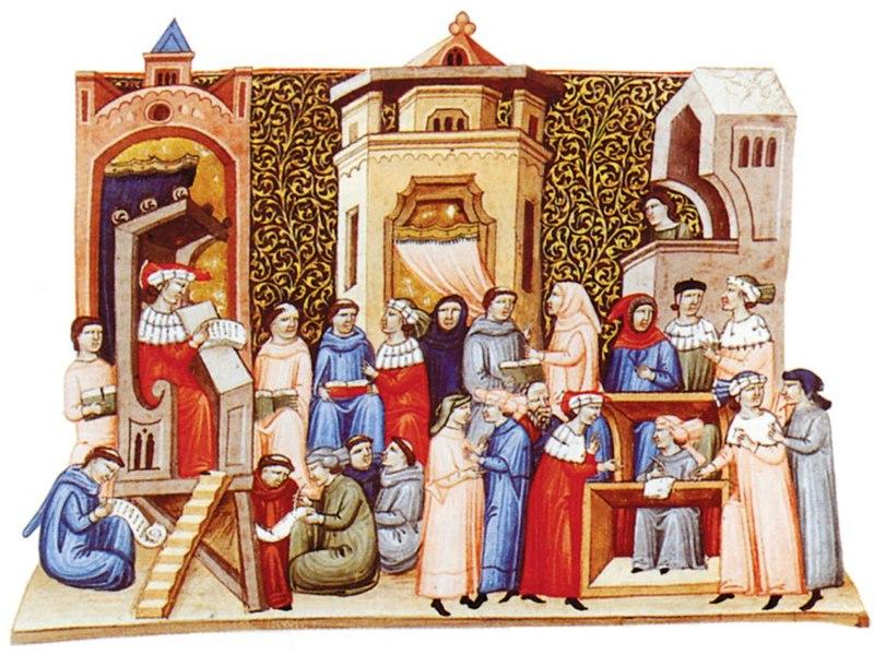 Miniatura italiana de una lección universitaria en el Medievo