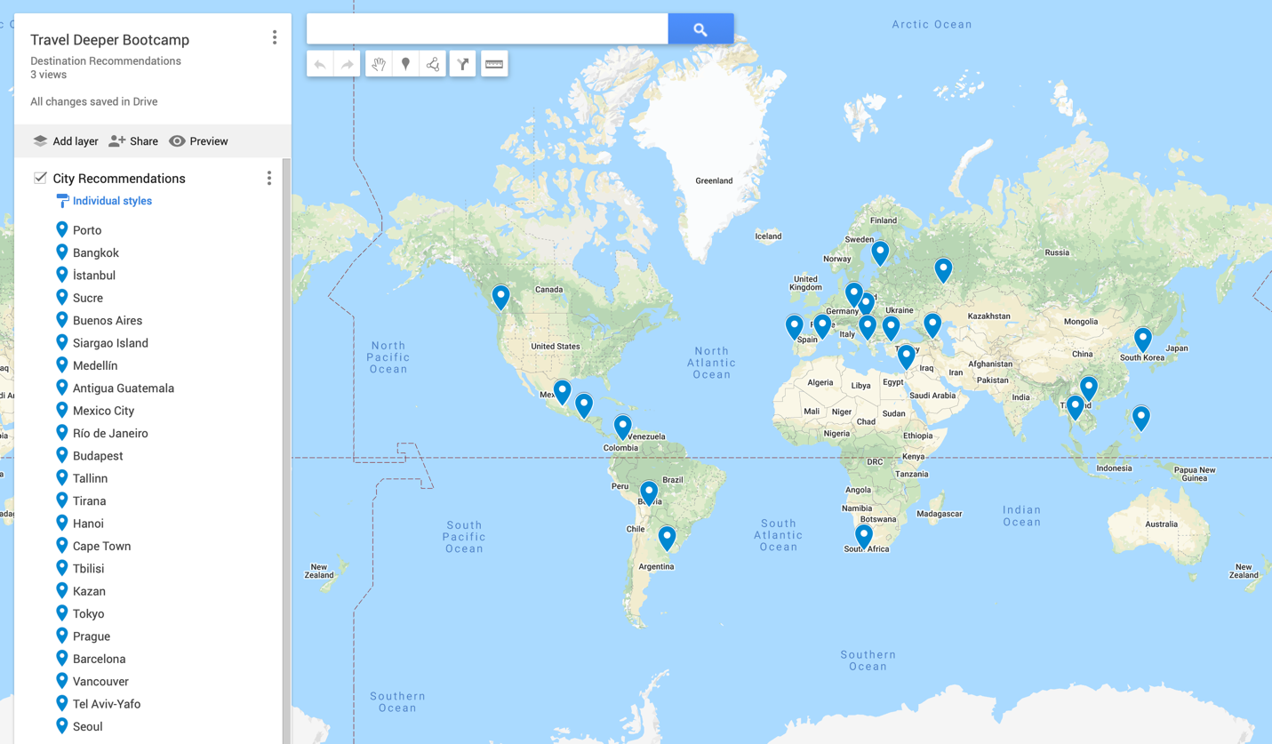 A map of the world with blue pins

Description automatically generated